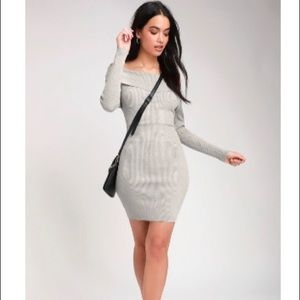 Gray Off-the-Shoulder Body-con Sweater Dress